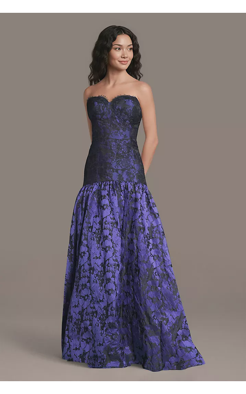 Lace and Brocade Drop Waist Gown