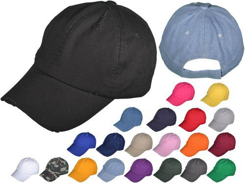 Vintage Dad Hats - Low Profile Washed Ripped Distressed Cotton Twill Polo BK Caps Velcro Closure  (21 Colors) - 21872