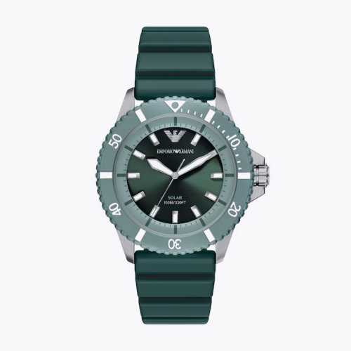 Emporio Armani Men's World Explorer Solar-Powered Green Silicone Strap Watch