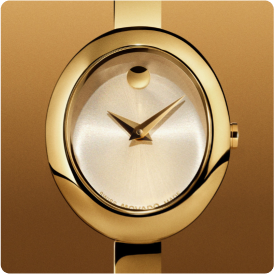 Movado Ladies' Museum Bangle Oval Dial Yellow Gold-Tone Stainless Steel 26mm Watch 0608072