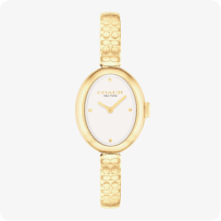 Coach Ladies’ Sammy Oval White Dial Gold Tone Bangle Watch 14504528