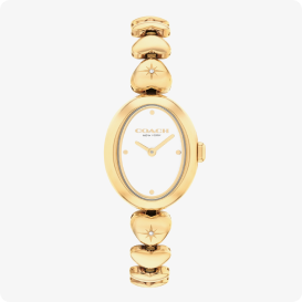 Coach Sammy Heart Link Crystal Gold Tone Watch 14504638-T