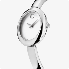 Movado Museum Bangle Oval Silver White Dial Watch 0608070