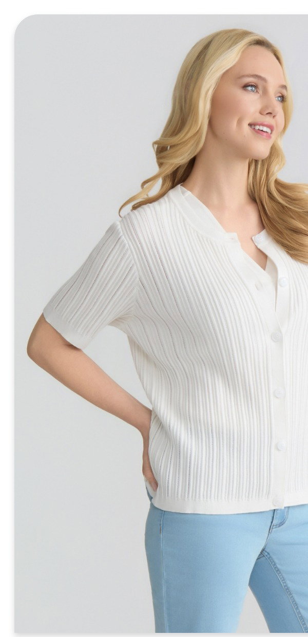 Sutton Short Sleeve Cardigan, Pointelle Knit