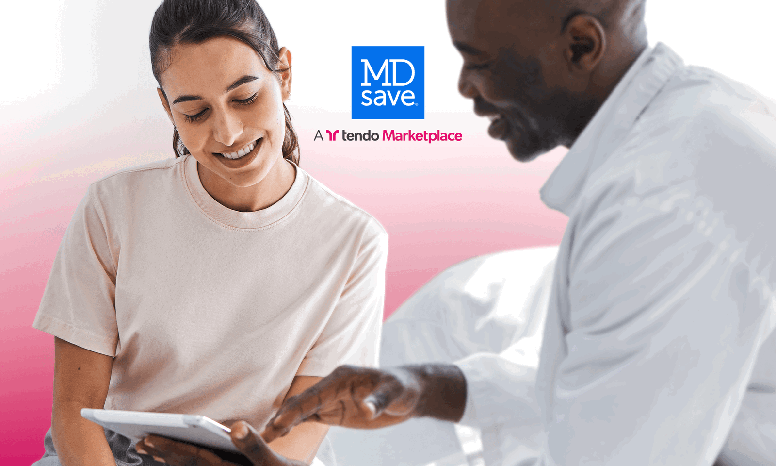 Woman and healthcare provider look at affordable options on MDsave