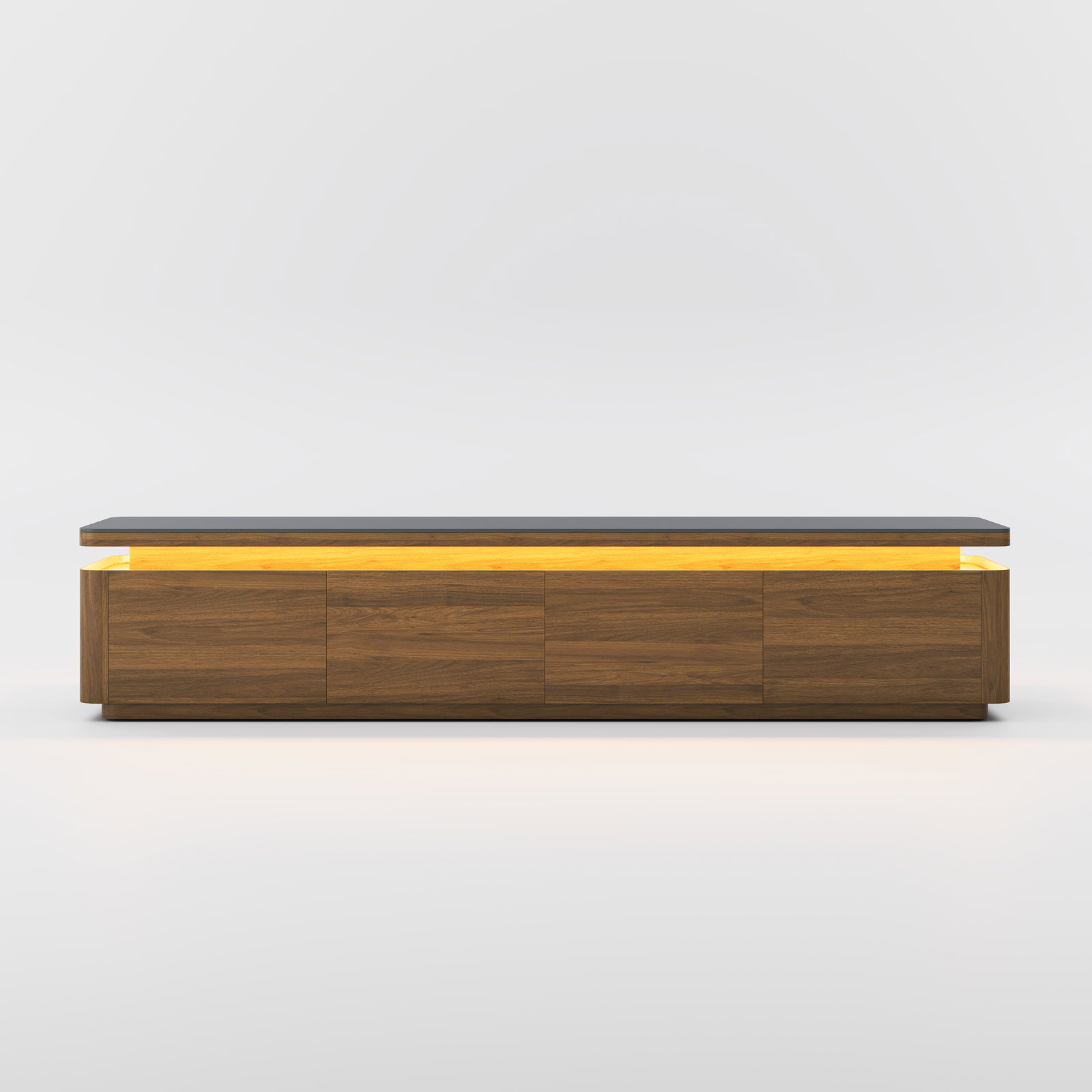Image of Mid-Century Matte Sintered Stone Tabletop TV Stand with LED Lights,Walnut Color + Black Floating Design TV Console with Storage, Fully Assembled