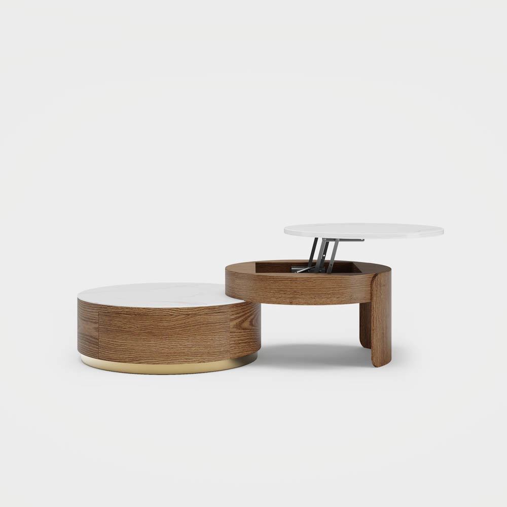 Image of Lift-top Modern Nesting Coffee Table Set Of 2, White Sintered Stone Coffee Table Set For Living Room, 31.49''