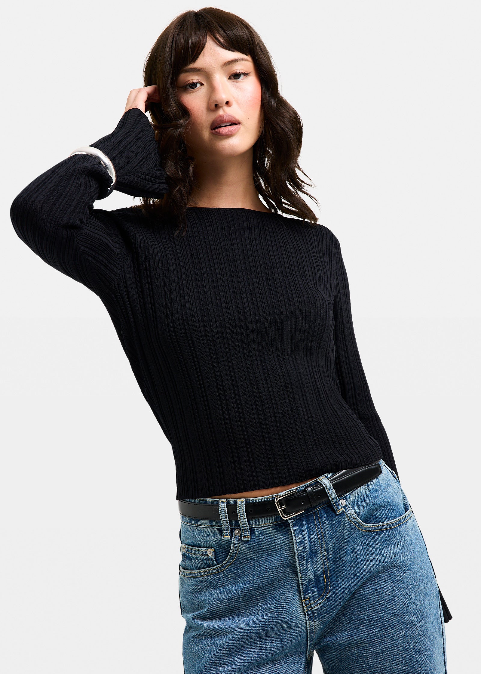 Image of Holland Boat Neck Long Sleeve Knit Top