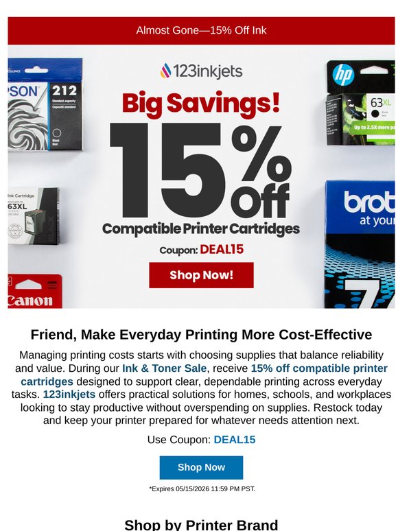 Your Printer Says Don’t Wait ⏰ 15% Off Ink