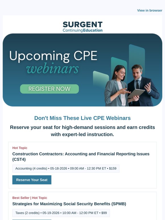 Reserve Your Spot: Live CPE Webinars You Need to See