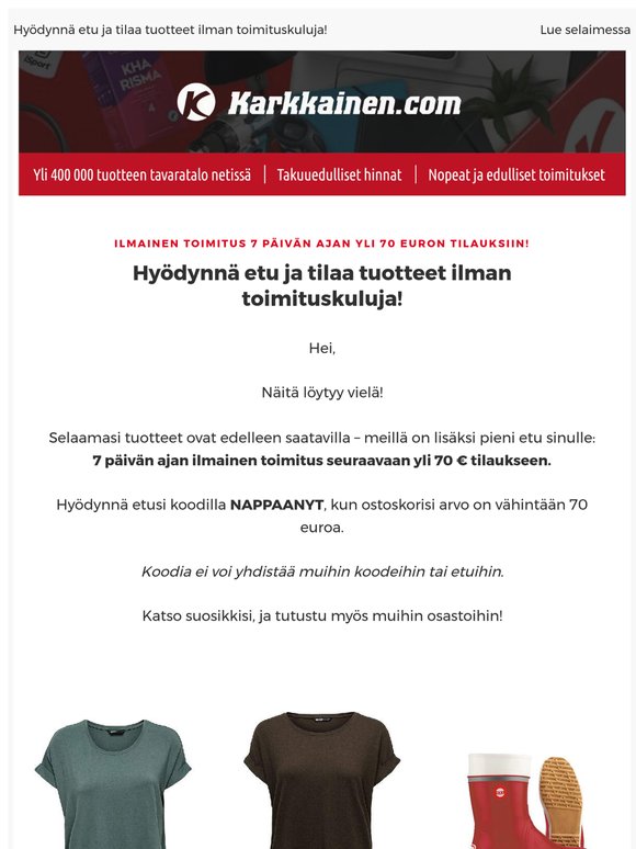 Ilmainen toimitus 7 päivän ajan yli 70 euron tilauksiin! 🤩