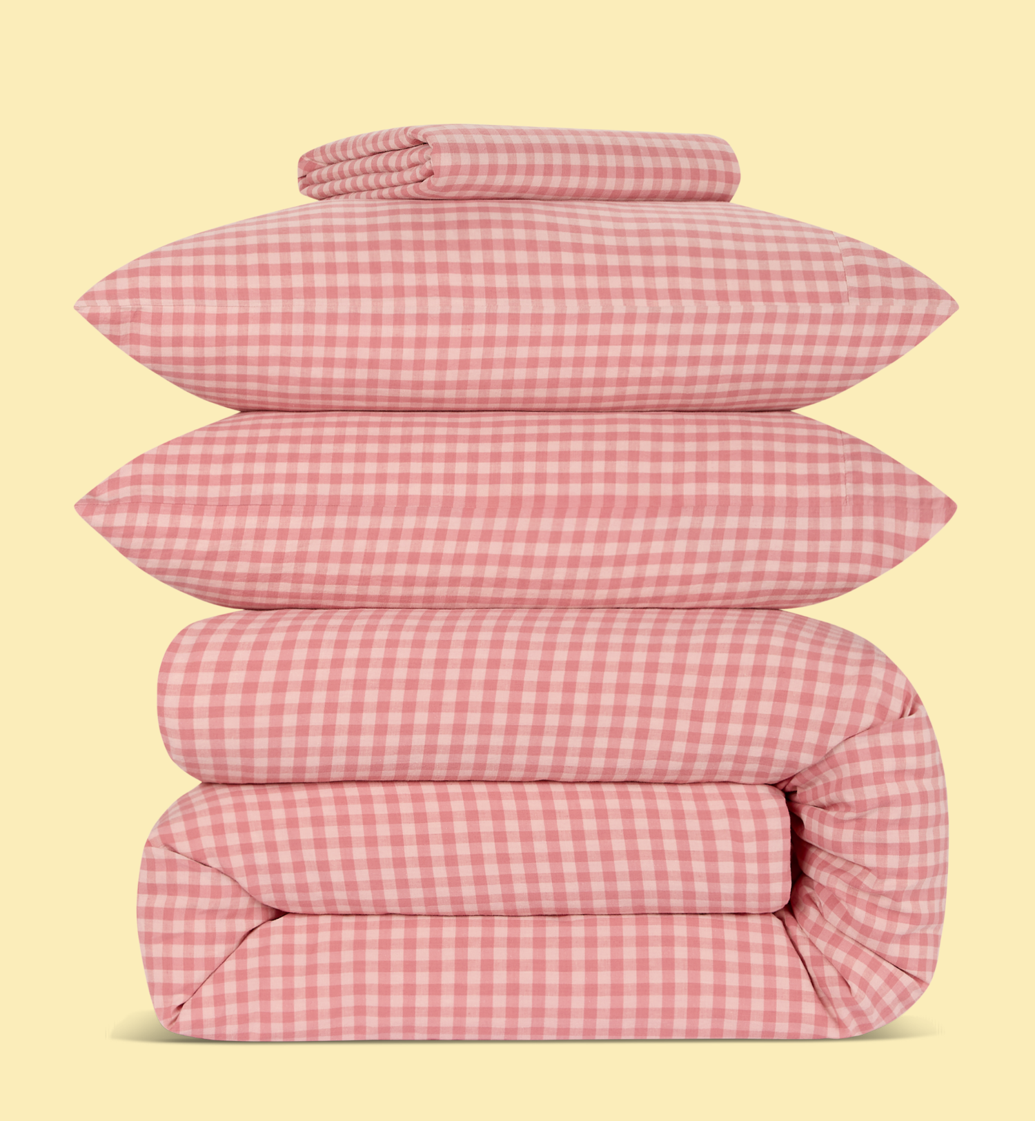 Dusty Pink & Rose Color Drenched Gingham Linen Blend Duvet Cover