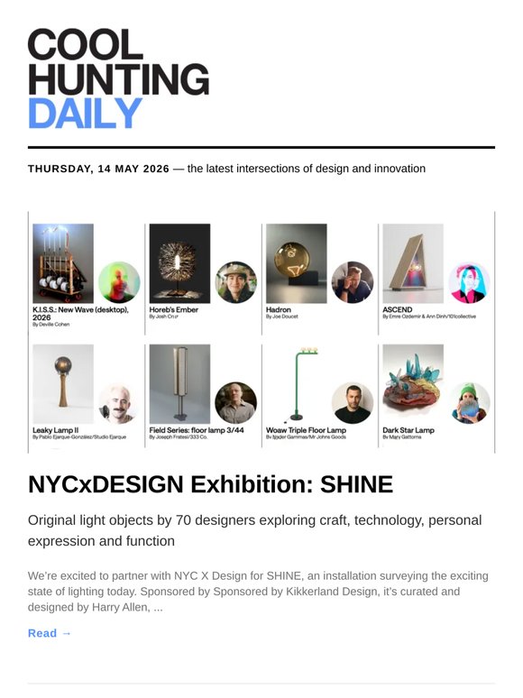 NYCxDESIGN Exhibition: SHINE features original light objects by 70 designers