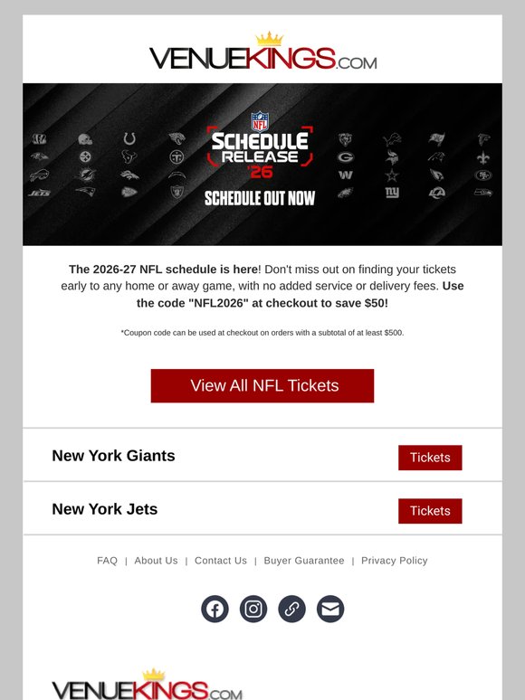 🏈 The NFL Schedule is Out — Save $50 on Your Tickets!
