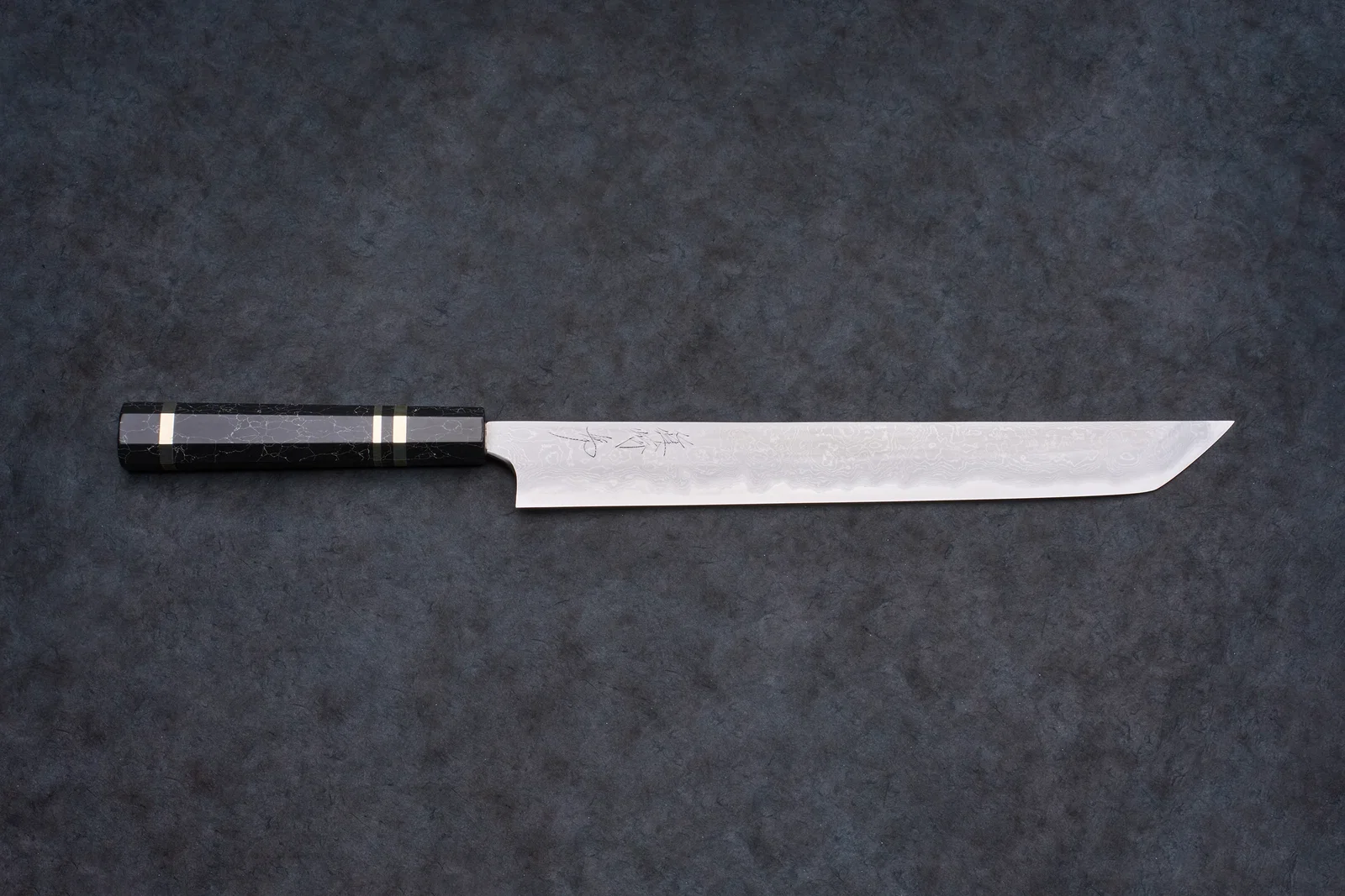Image of Mazaki Aogami Super Honsanmai Damascus Sakimaru Sujihiki 300mm
