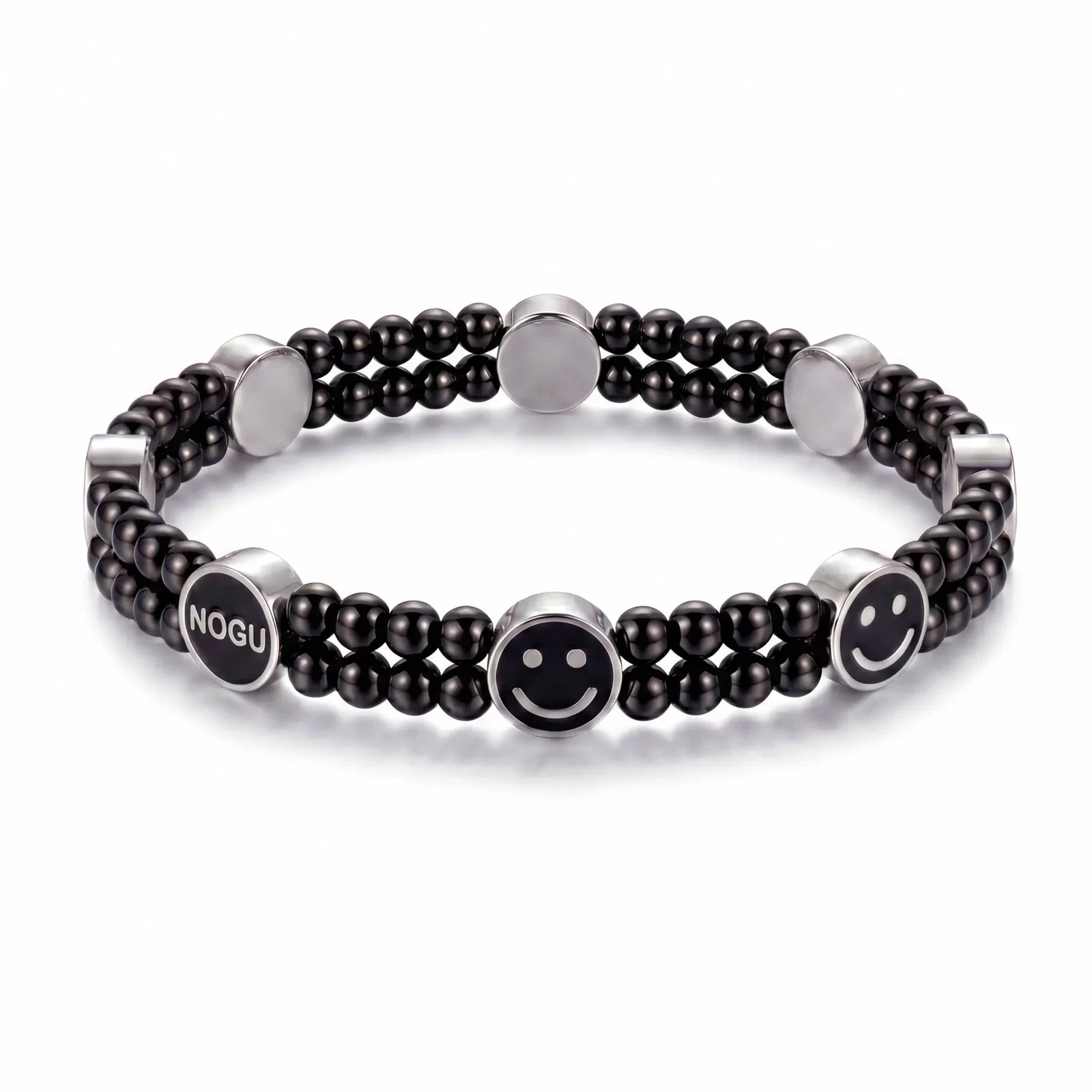 Image of Black Agate x Midnight Luminous Enamel | Smile Bracelet