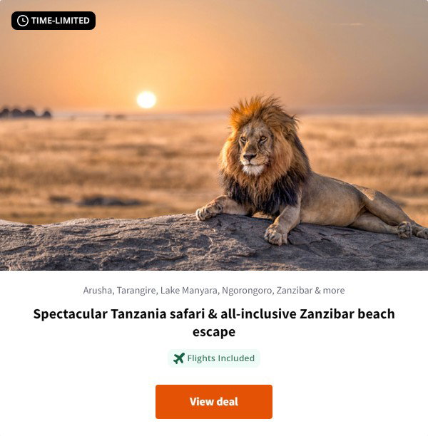 Spectacular Tanzania safari & all-inclusive Zanzibar beach escape