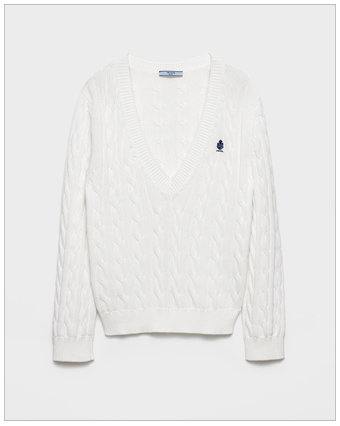 Prada Cable-Knit V-Neck Cotton Sweater