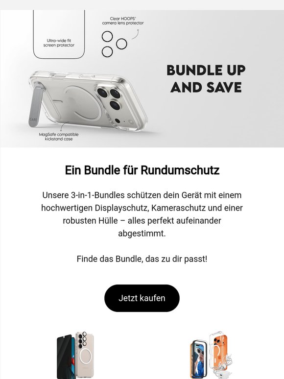 Eine einfache Wahl für vollen Schutz – Hol dir huete das richtige Bundle! 📱