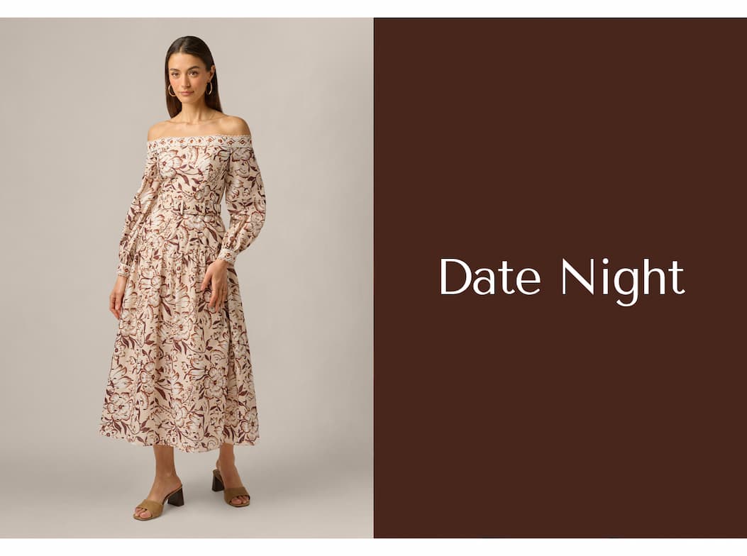 Long Sleeve Off Shoulder Floral Print Cotton Dress In Ecru Chocolate