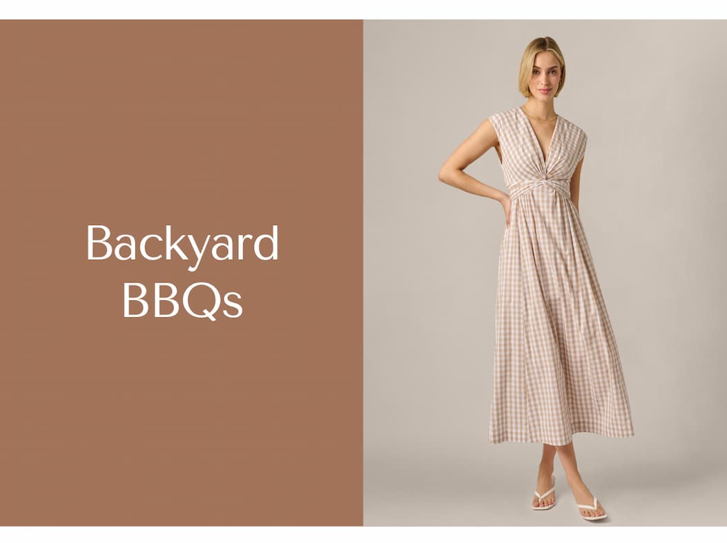 Gingham Cotton Everyday Midi Dress In Beige Ivory