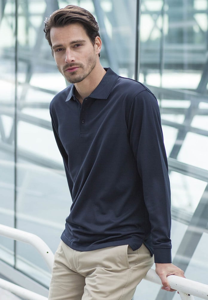 Image of Henbury H478 - Long Sleeve Coolplus® Pique Polo Shirt
