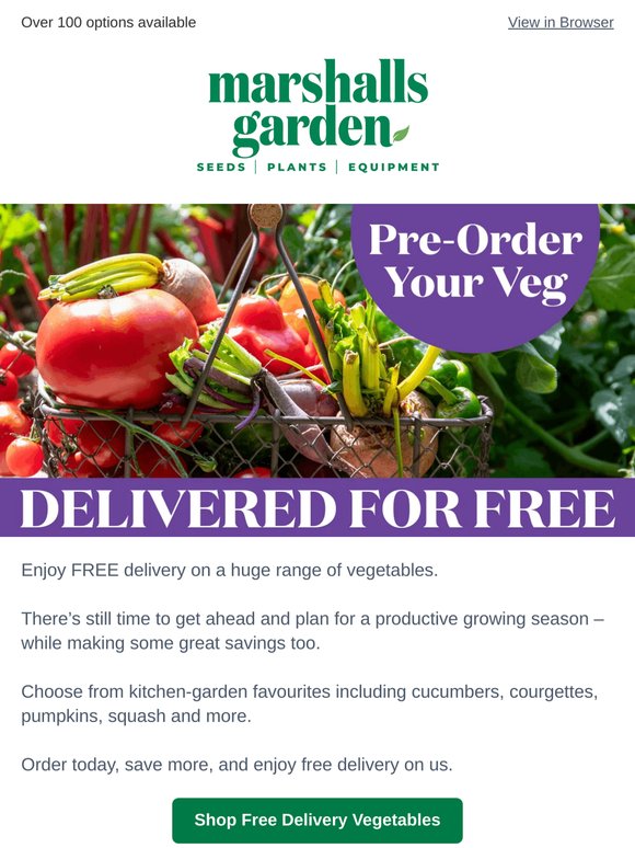Your favourite vegetables delivered for FREE!