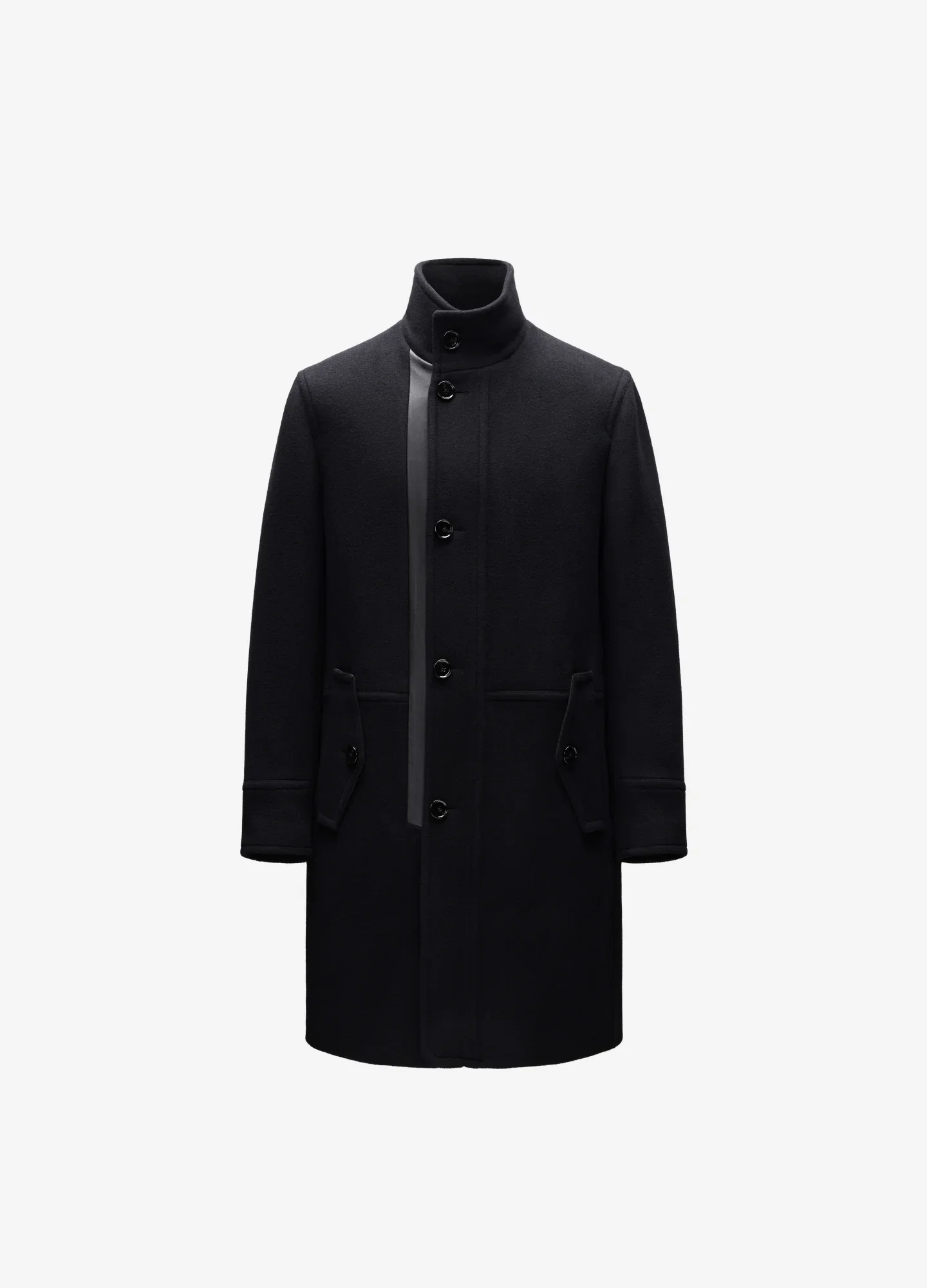 Image of Wool Funnel Neck Coat Black