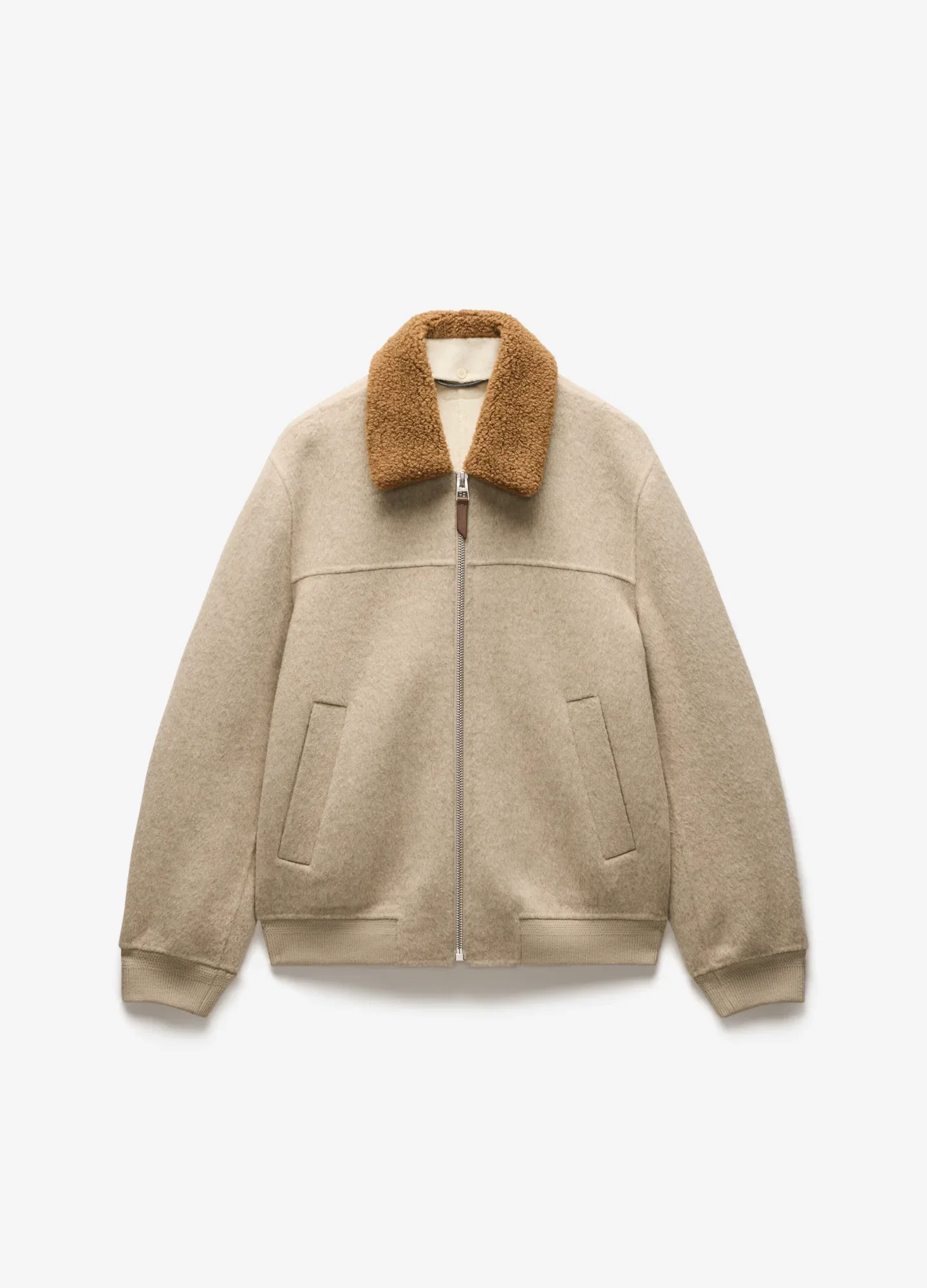 Image of Sherpa Collar Wool Bomber Jacket Neutral