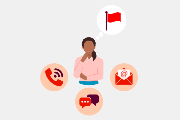 woman with red flag thought bubble