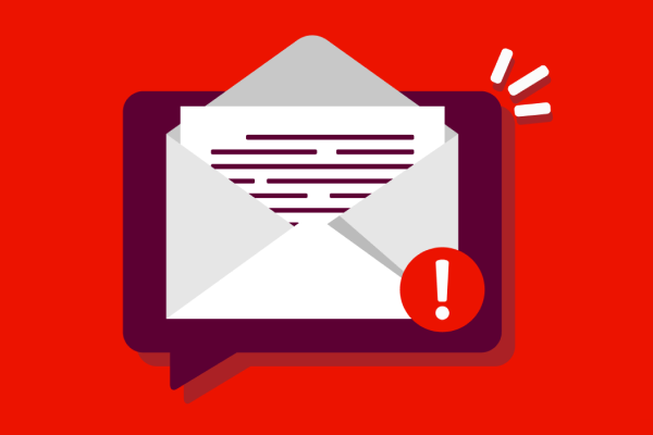 envelope with explanation point 
