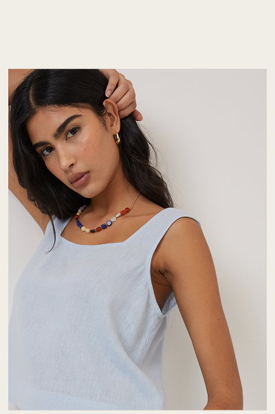 Light Blue Linen-Blend Swing Top
