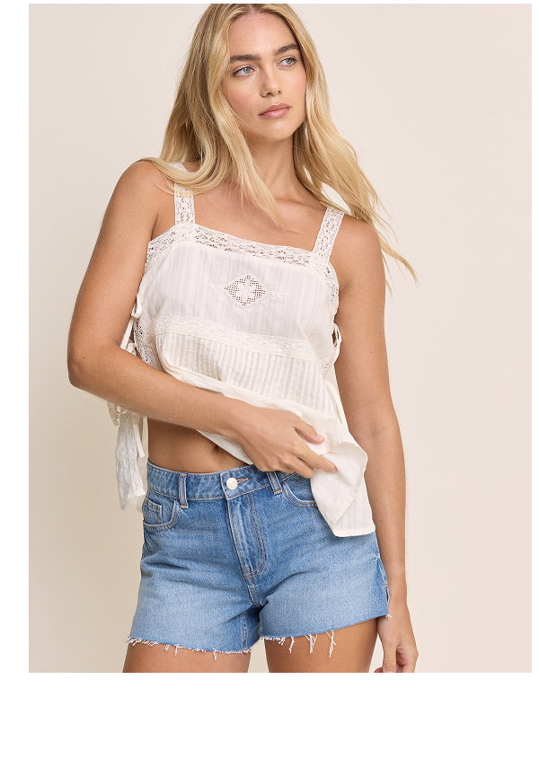 White Embroidered Lace Trim Top