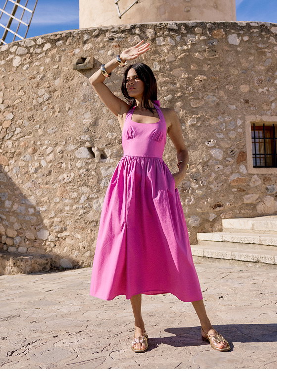 Pink Halterneck Hallie Midi Dress 