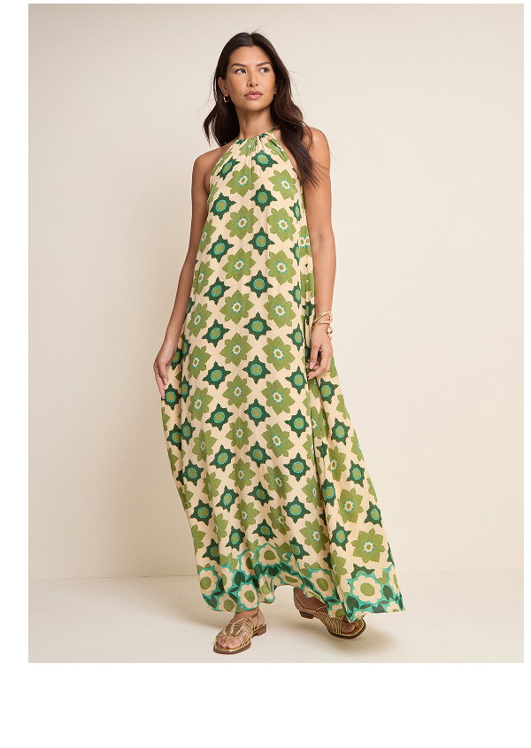 Green Floral Halterneck Sara Midi Dress