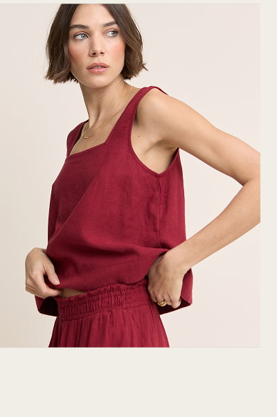 Red Linen-Blend Swing Top 