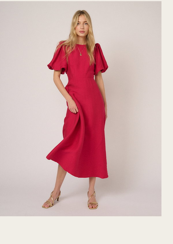 Pink Puff Sleeve Zola Midi Dress
