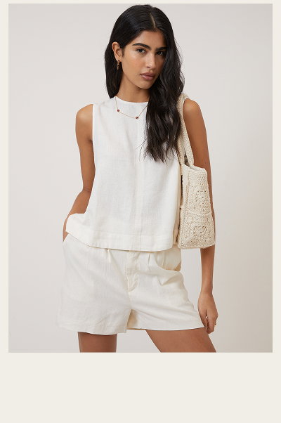 Cream Linen-Blend Swing Top 