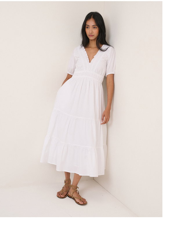 White Tiered Madison Midi Dress