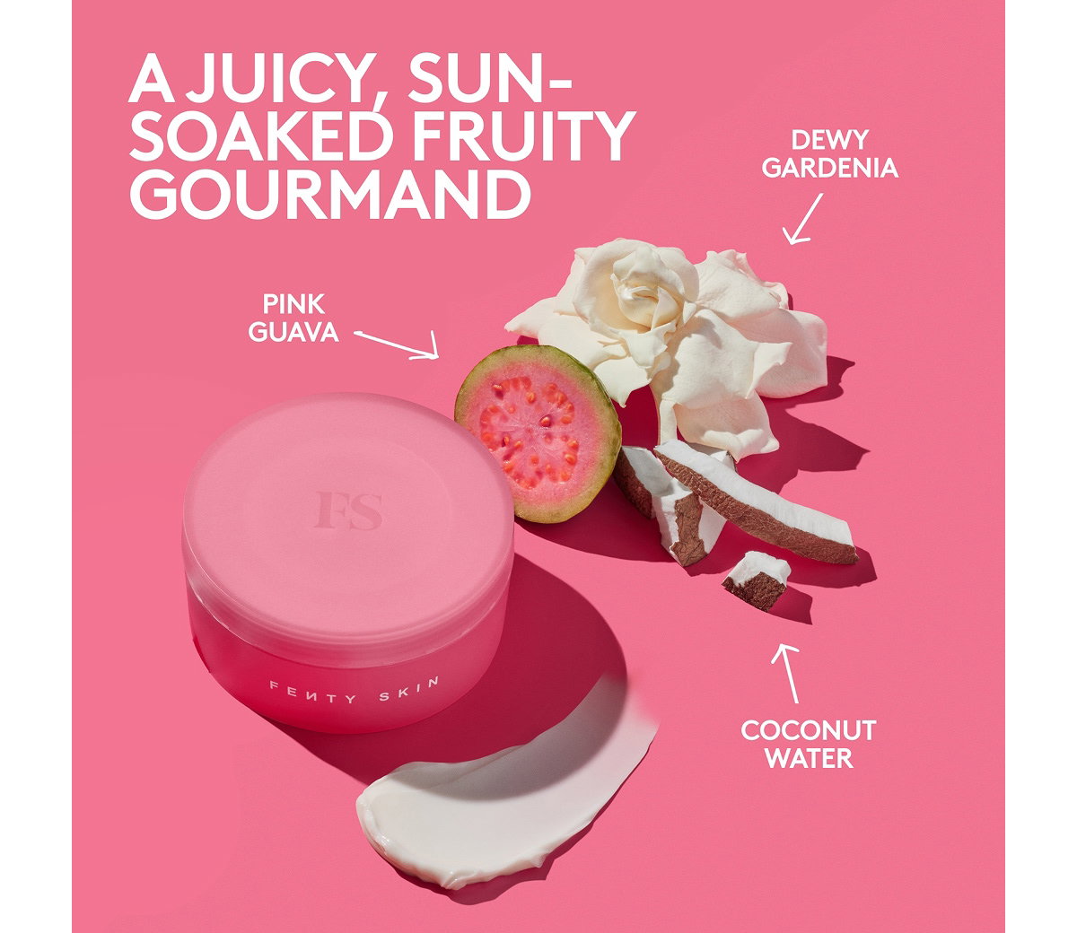 A JUICY, SUN-SOAKED FRUITY GORMAND DEWY GARDENIA PINK GUAVA COCONUT WATER