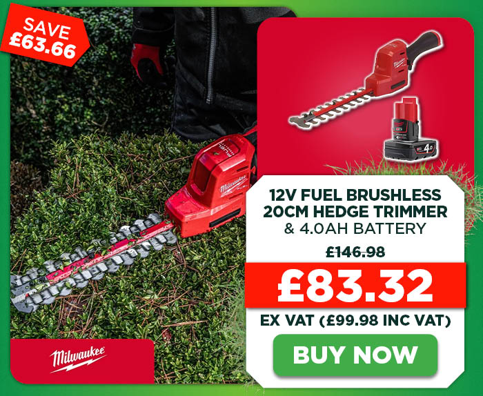 Milwaukee M12 FHT20 12V FUEL Brushless 20cm Hedge Trimmer & 4.0Ah Battery
