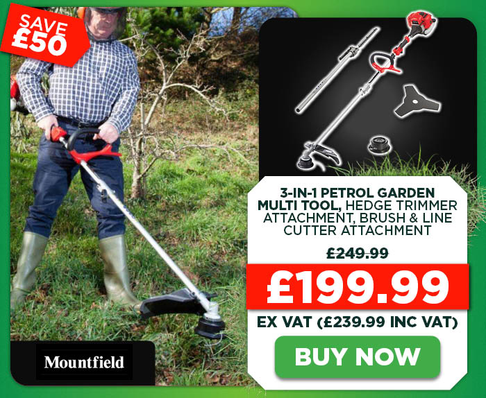 Mountfield MM2603 3-In-1 Petrol Garden Multi Tool, Hedge Trimmer Attachment, Brush & Line Cutter Attachment