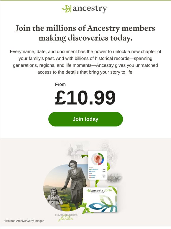 Don't miss out - Ancestry UK records from £10.99