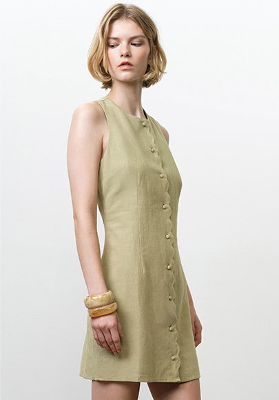 Calissa Scallop Button Front Mini Dress