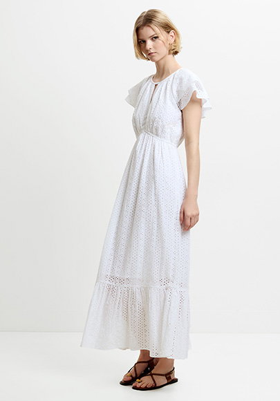 Bonnie Broderie Flutter Sleeve White Maxi Dress
