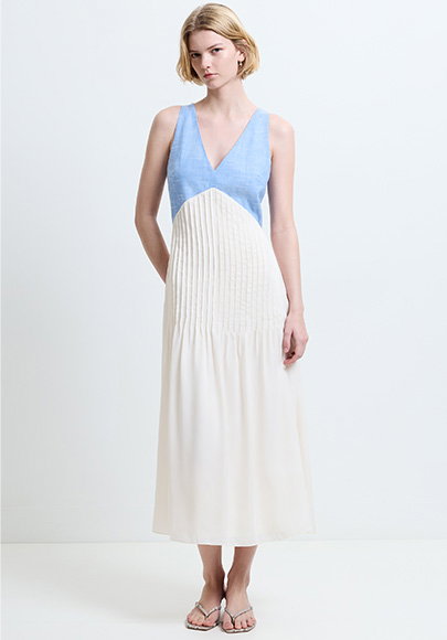 Colby Chambray Pleat Mix Dress