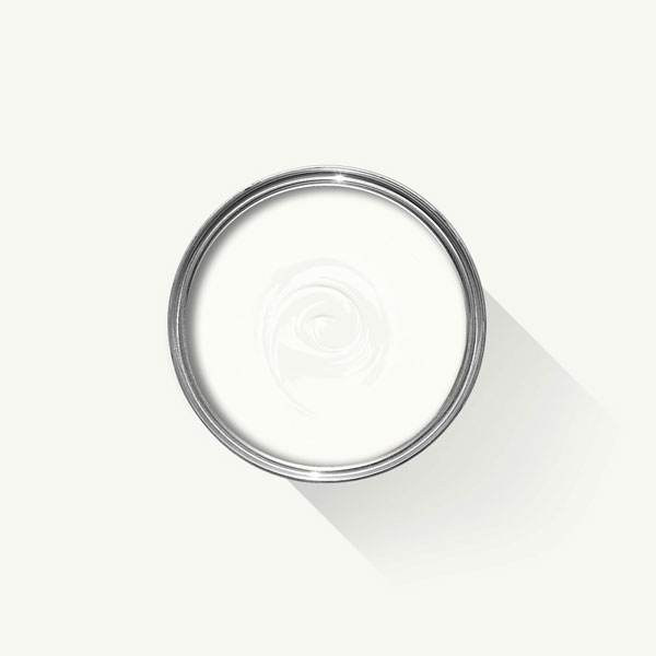 A photo looking down on a Farrow & Ball tin filled with All White