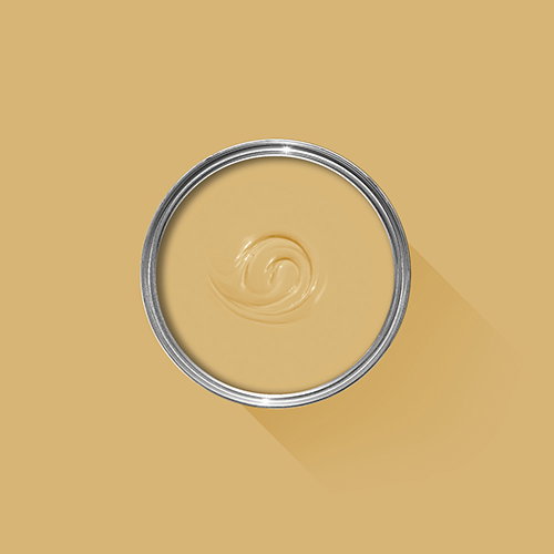 A photo looking down on a Farrow & Ball tin filled with Sudbury Yellow