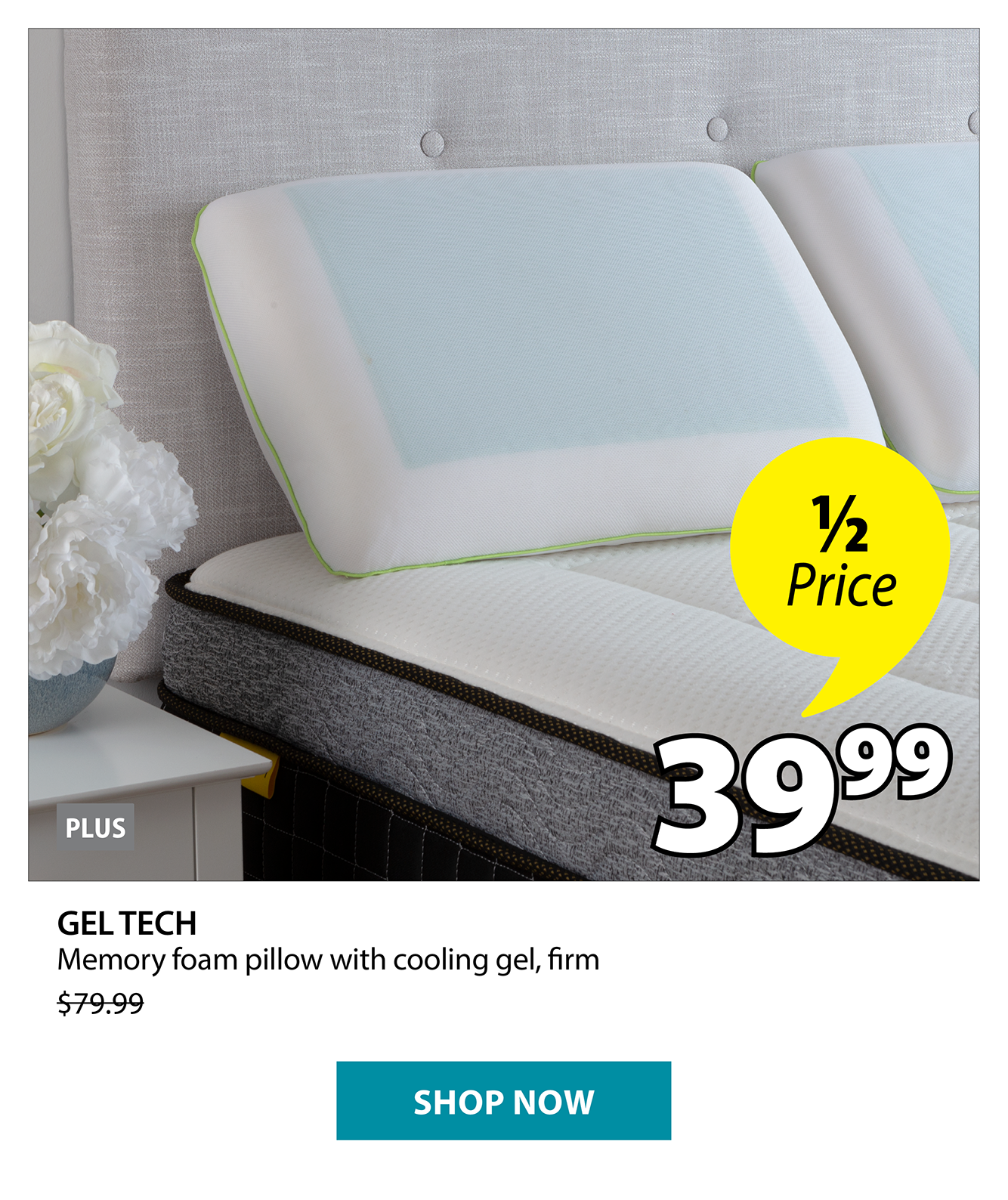 GEL TECH Memory foam pillow with cooling gel | 1/2 Price