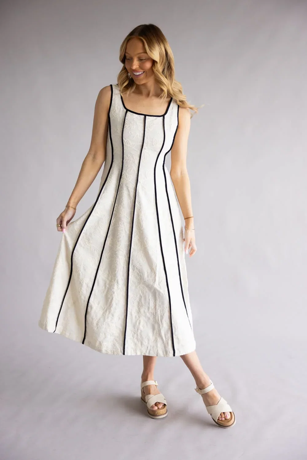 Image of Illa Illa Textured Linen Midi Dress for Women in Natural | IM8878-NATURAL